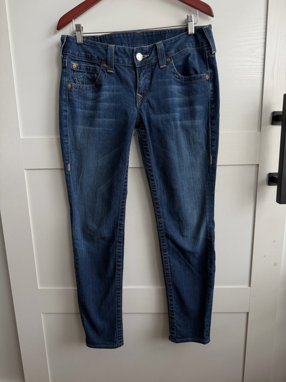 True Religion Women’s Slim Skinny Jeans in Dark Blue Wash